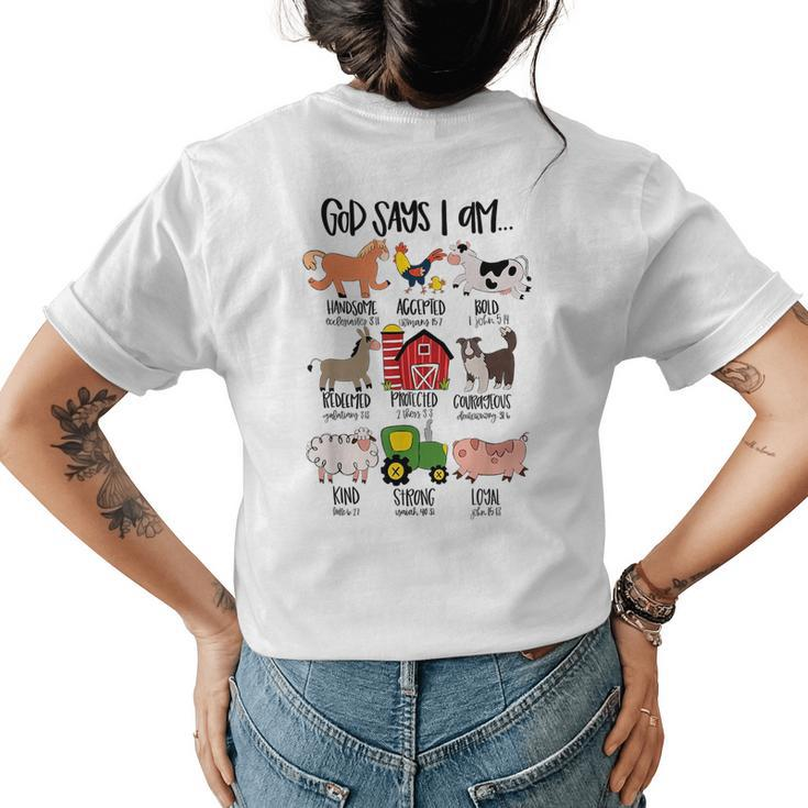 God Says I Am Animals Bible Verse Farmer Toddler Kids  Womens Back Print T-shirt