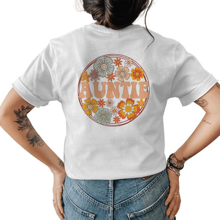 Groovy Auntie Retro Flowers Women Mothers Day Aunt  Womens Back Print T-shirt