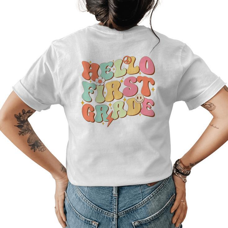 Hello First Grade Retro Groovy Team 1St Grade Back To School  Womens Back Print T-shirt