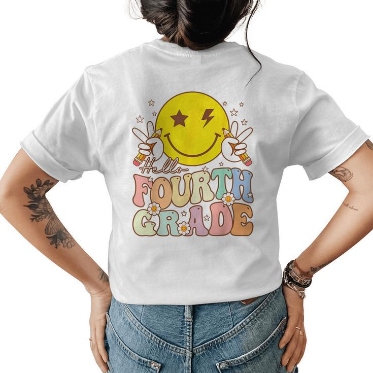 Hello Fourth Grade Funny Smile Face 4Th Grade Back To School  Womens Back Print T-shirt