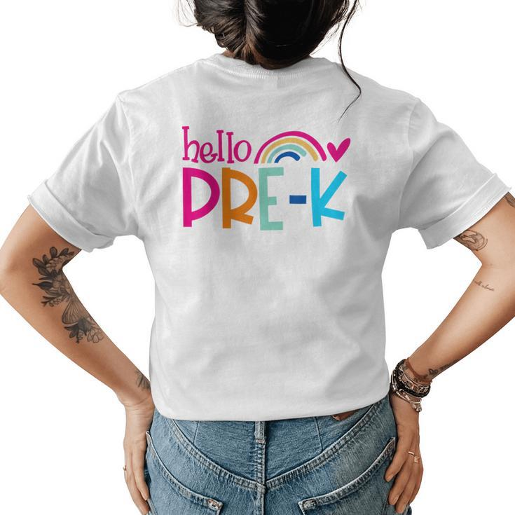 Hello Prek First Day Of Preschool Team Teacher Kids School Gifts For Teacher Funny Gifts Womens Back Print T-shirt