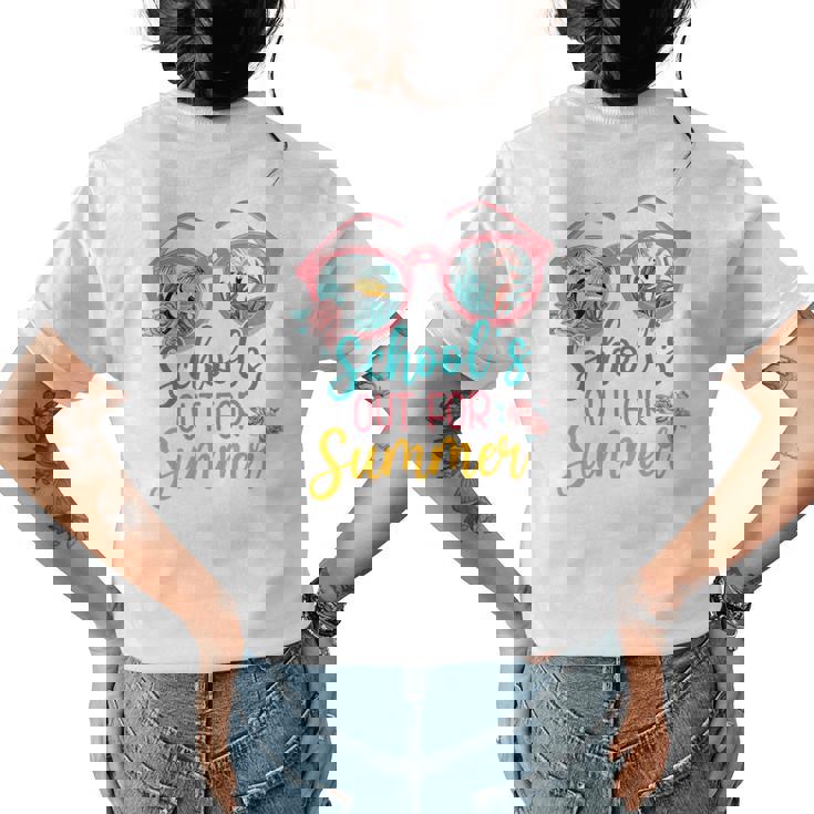 Hello Summer Floral Flamingo Schools Out For Summer Vibes   Womens Back Print T-shirt