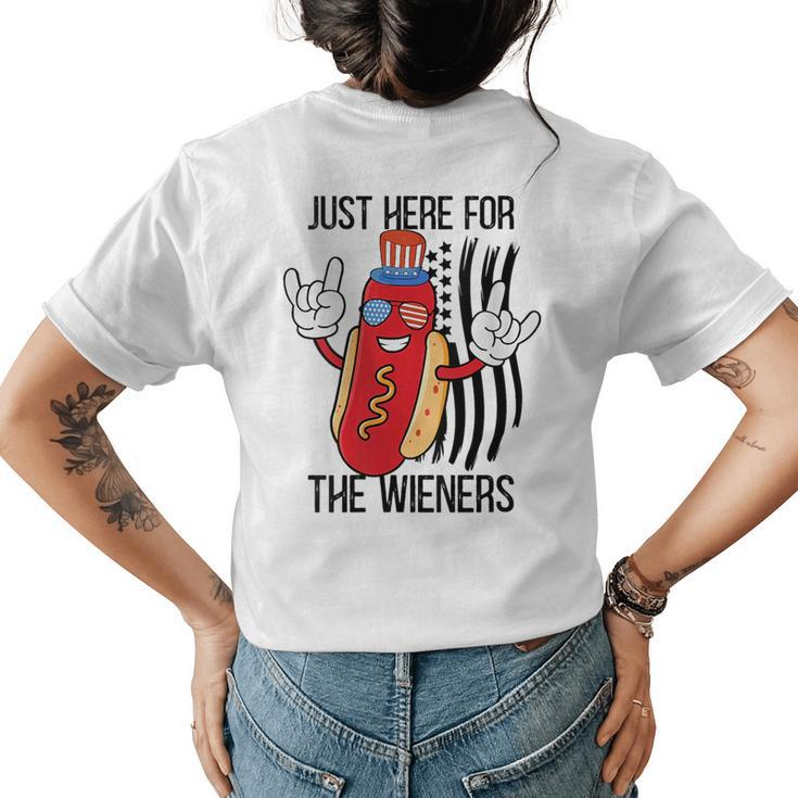 Im Just Here For The Wieners Hot Dog Cartoon 4Th Of July Gift For Womens Womens Back Print T-shirt