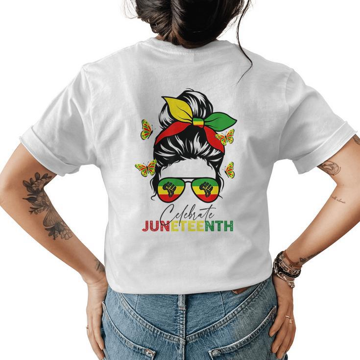 Junenth Celebrate Messy Bun Glasses Black Women  Womens Back Print T-shirt