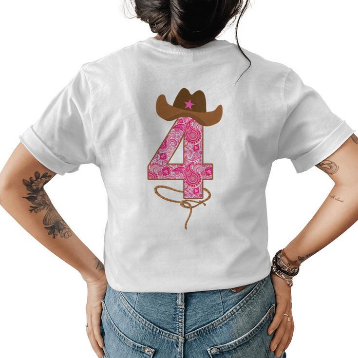 Kids Cowgirl Birthday Outfit Girl Fourth Birthday Gift Horse Farm Womens Back Print T-shirt