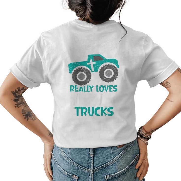 Kids I Love Jesus And Trucks Womens Back Print T-shirt