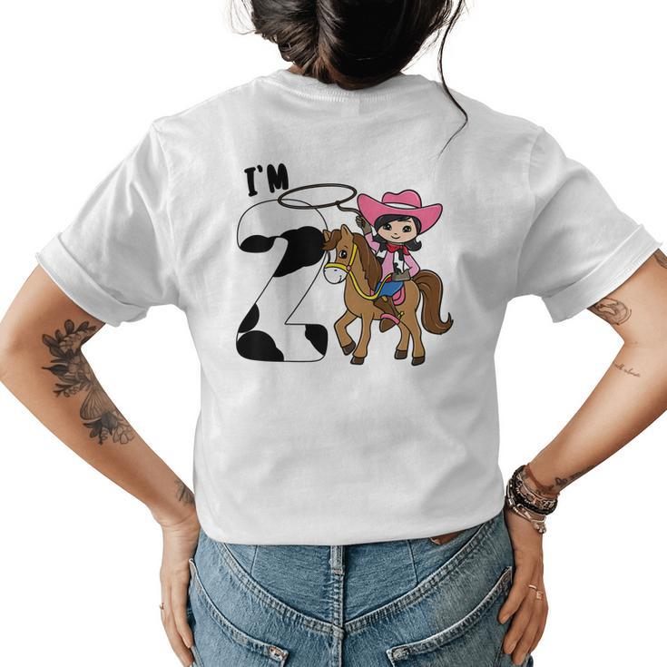 Kids Im Two Cute Horse Riding Cowgirl 2Nd Birthday Girls Womens Back Print T-shirt