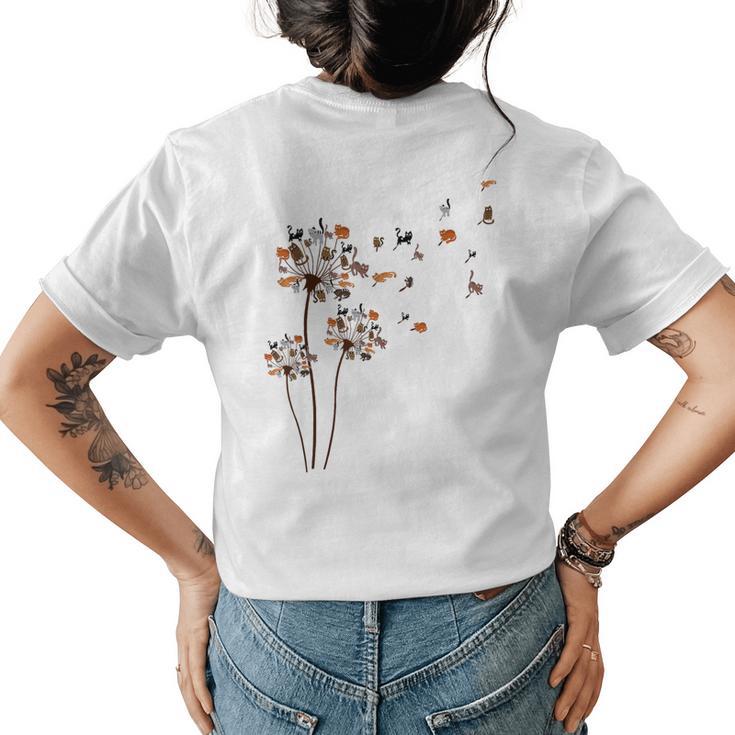 Kitty Cat Owner Floral Animal Pet Cat Lover Dandelion Cat  Womens Back Print T-shirt