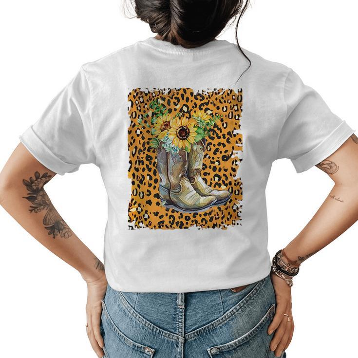 Leopard Sunflower Cowgirl Boot For Cowgirl Country Girl  Womens Back Print T-shirt