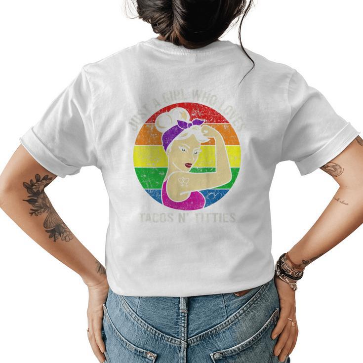 Lgbt Gay Pride Parade Lesbian Girl Loves Tacos And Titties  Womens Back Print T-shirt