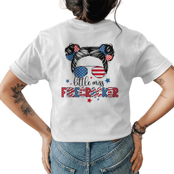 Little Miss Firecracker 4Th Of July  Women Messy Bun  Womens Back Print T-shirt
