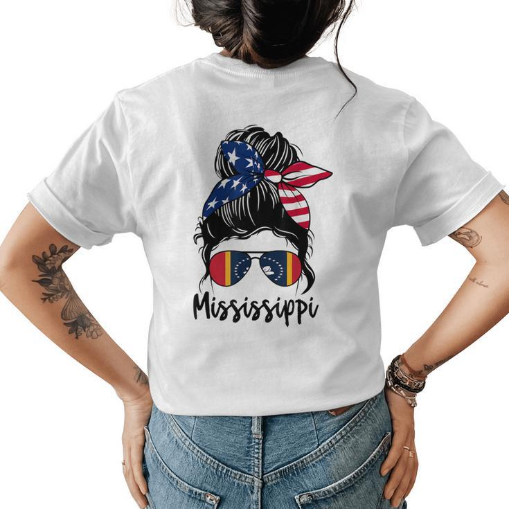 Mississippi Girl Mississippi Flag State Girlfriend Messy Bun Womens Back Print T-shirt