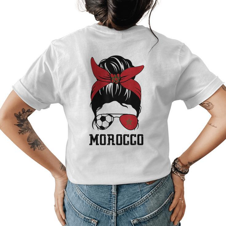 Moroccan Soccer Girl Mom Messy Bun Morocco Football Fan  Womens Back Print T-shirt