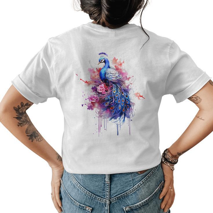 Peacock Watercolor Garden Colorful Art Peacock Gift For Womens Womens Back Print T-shirt