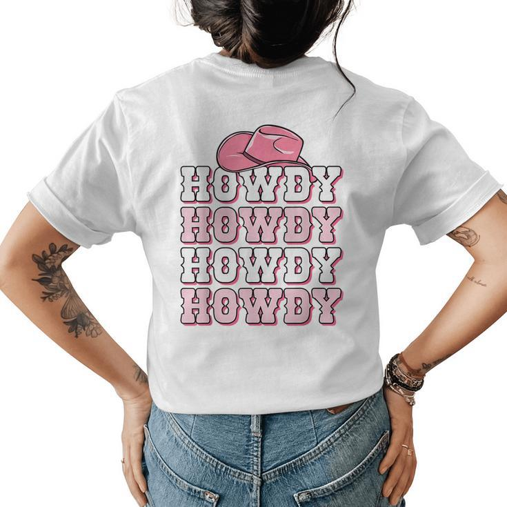 Pink Howdy Cow Print Western Country Cowgirl Texas Rodeo  Womens Back Print T-shirt