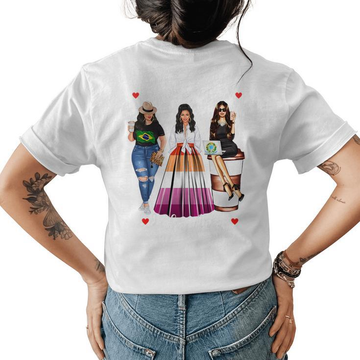 Proud Brazilian Lesbian Gay Pride Flag   Womens Back Print T-shirt