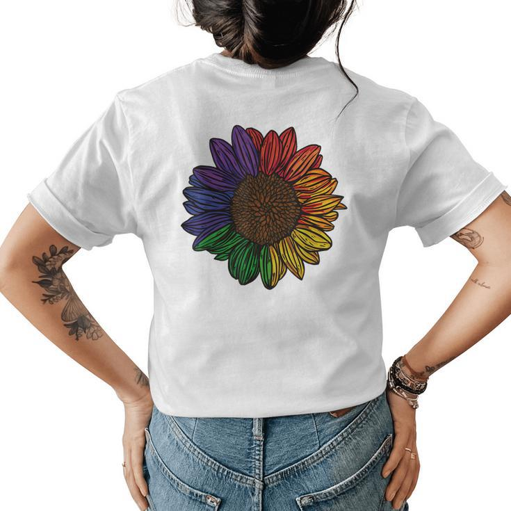 Rainbow Sunflower Lgbtq Flag Pride Month Womens Back Print T-shirt