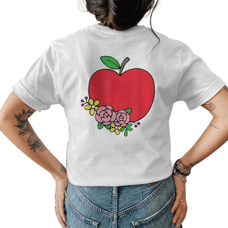 Red Apple With Flowers Proud Teacher Life Teaching Job Pride  Womens Back Print T-shirt
