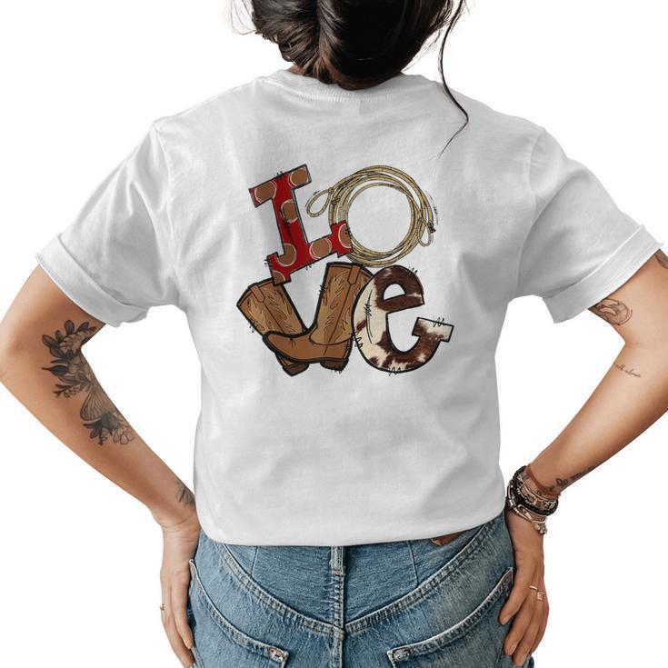 Retro Love Rodeo Cowboy Boots Lasso Western Country Cowgirl Womens Back Print T-shirt