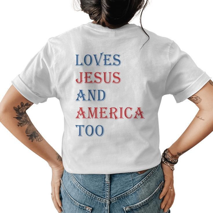 Retro Loves Jesus And America Too 4Th Of July Toddler Kids  Womens Back Print T-shirt