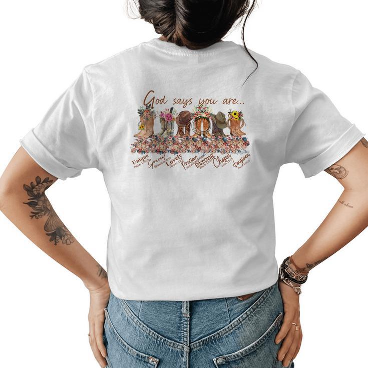 Retro Western Cowgirl Boots God Say You Are Cowboy Christian Womens Back Print T-shirt