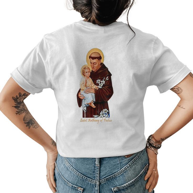 St Anthony Of Padua Catholic Saint Infant Jesus Christian  Womens Back Print T-shirt