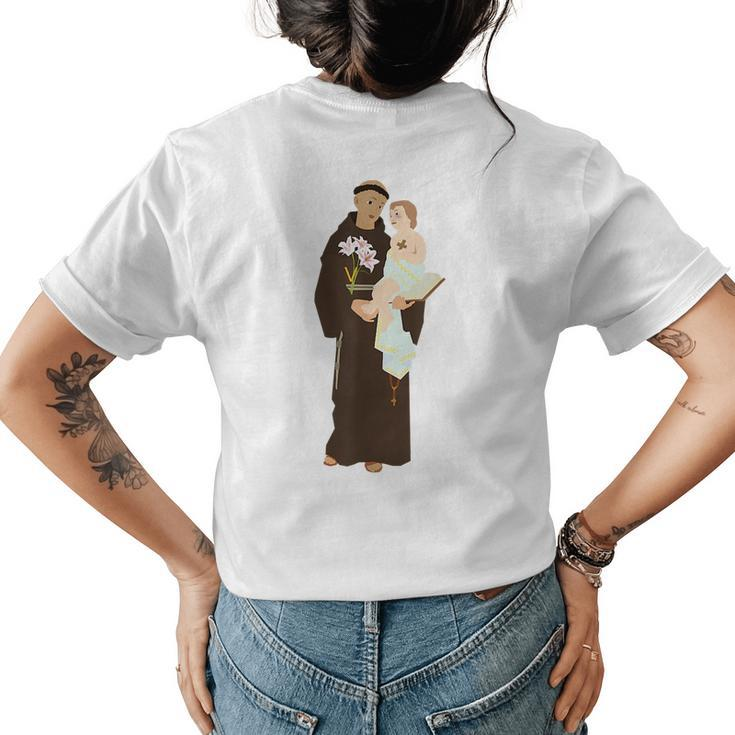 St Anthony Of Padua Vintage Catholic Saint Infant Jesus Womens Back Print T-shirt