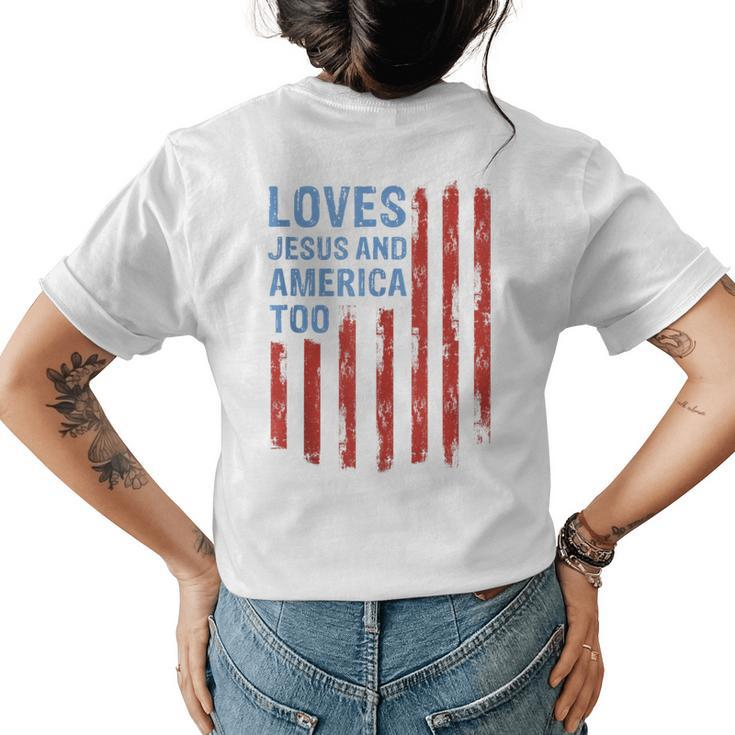 Sunflower Loves Jesus And America Too Christian 4Th Of July Womens Back Print T-shirt
