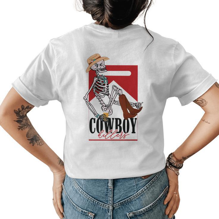 Western Cowgirl Cowboy Killer Skull Cowgirl Rodeo Girl Womens Back Print T-shirt