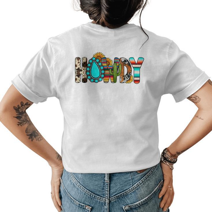 Western Vibes Howdy Cowboy Cowgirl Cactus Apparel Womens Back Print T-shirt