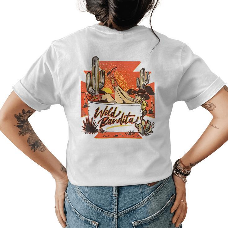 Western Wild Bandita Cactus Vintage Rentro Cowgirl Rodeo Womens Back Print T-shirt