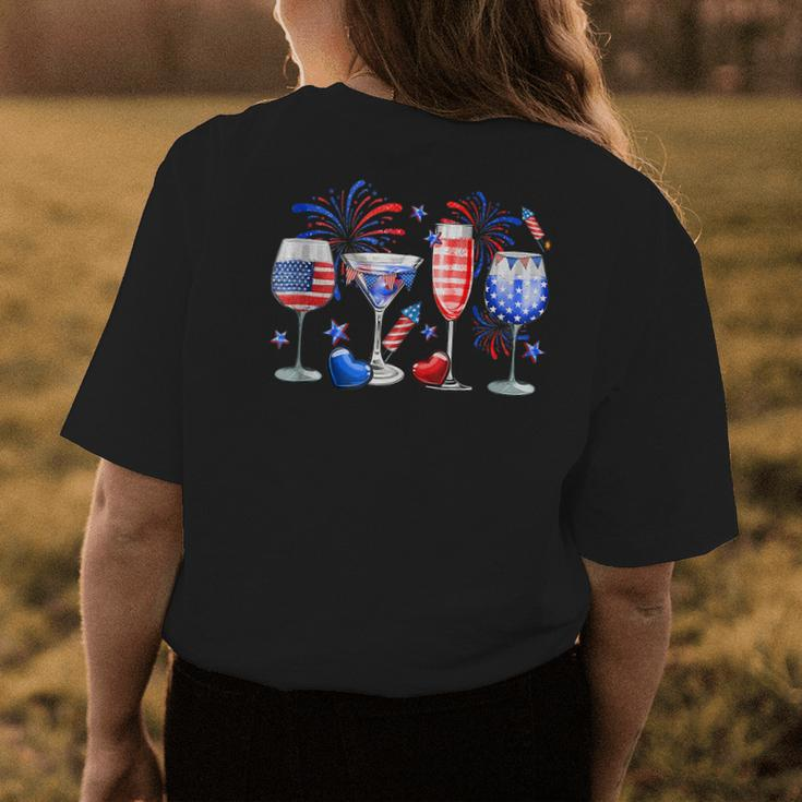 4Th Of July Wine Glasses Independence Day American Flag Womens Back Print T-shirt Unique Gifts