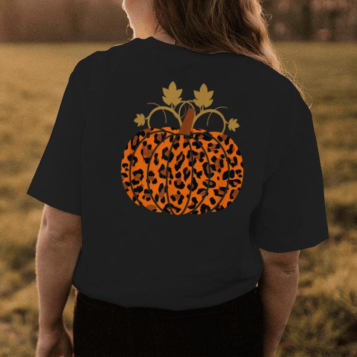 Animal Leopard Print Pumpkin Halloween Fall Autumn Halloween Womens T-shirt Back Print Unique Gifts
