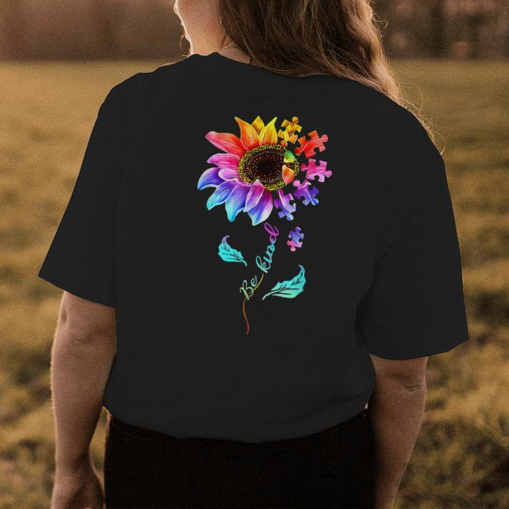 Be Kind Autism Awareness Women Girls Sunflower Puzzle Womens Back Print T-shirt Unique Gifts