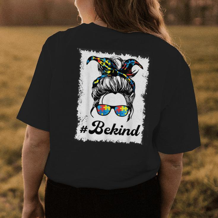 Be Kind Autism Mom Messy Bun Life Autism Awareness Day Womens Back Print T-shirt Unique Gifts