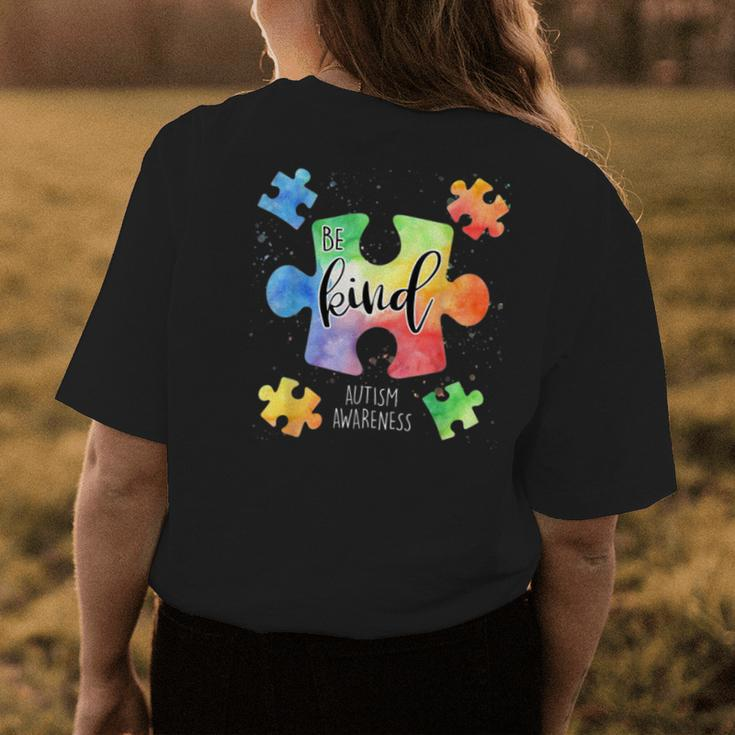 Be Kind Puzzle Pieces Cute Autism Awareness Womens Back Print T-shirt Unique Gifts