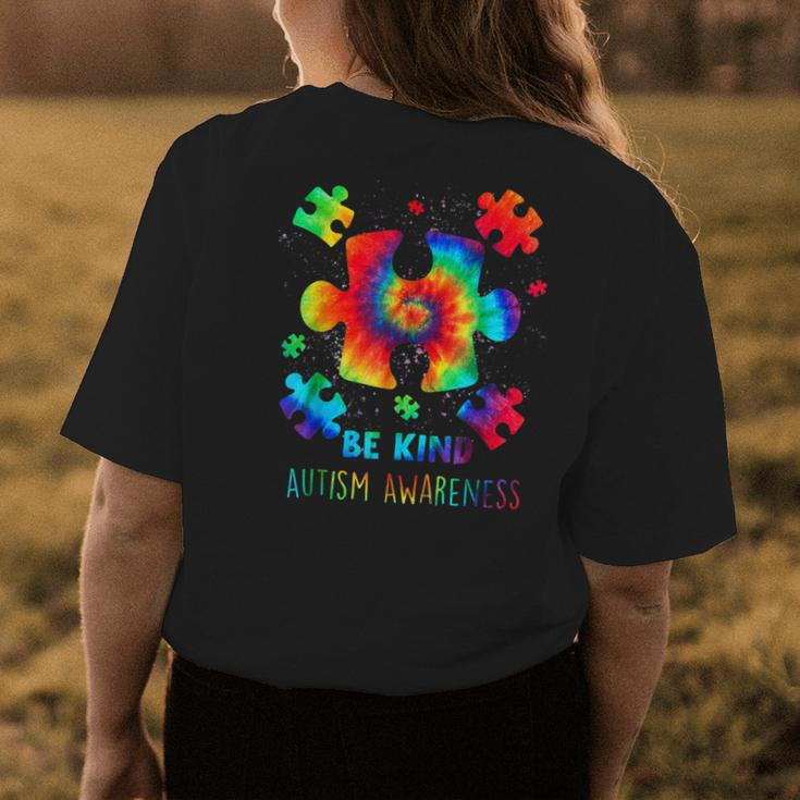 Be Kind Puzzle Pieces Tie Dye Autism Awareness Womens Back Print T-shirt Unique Gifts