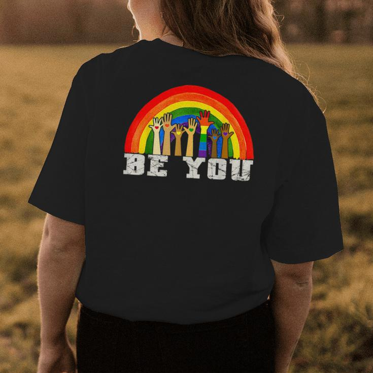 Be You Gay Pride Lgbt Ally Rainbow Vintage Pride Lgbtq Womens Back Print T-shirt Unique Gifts
