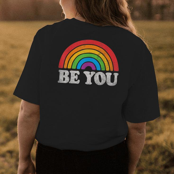 Be You Pride Lgbtq Gay Lgbt Ally Rainbow Flag Retro Galaxy Womens Back Print T-shirt Unique Gifts