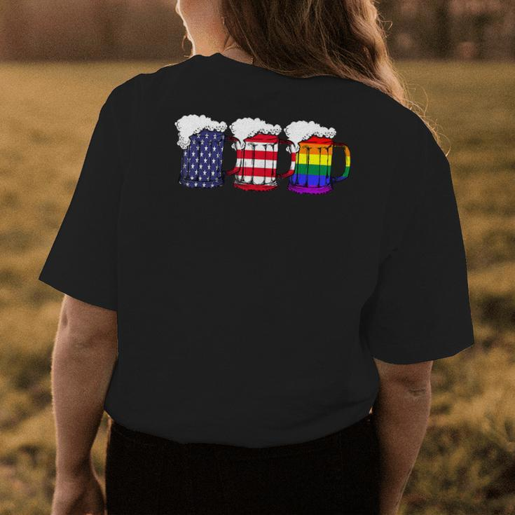 Beer American Flag Drinking Gay Pride Lesbian Lgbt Rainbow Womens Back Print T-shirt Unique Gifts