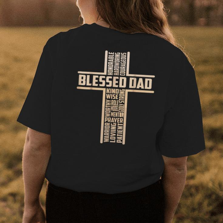Blessed Dad Fathers Day Cross Christian Papa Pop Husband Womens Back Print T-shirt Funny Gifts
