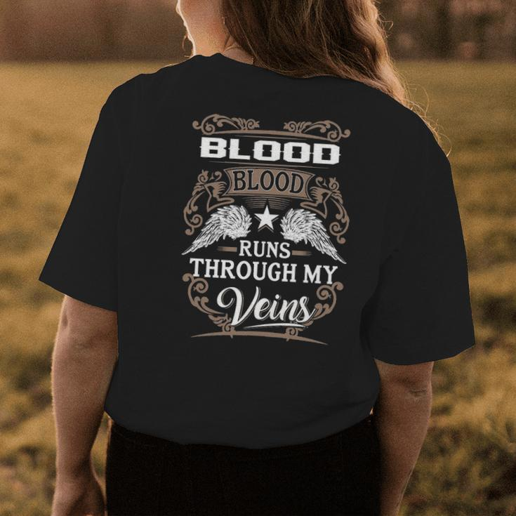 Blood Name Gift Blood Blood Runs Through My Veins Womens Back Print T-shirt Funny Gifts