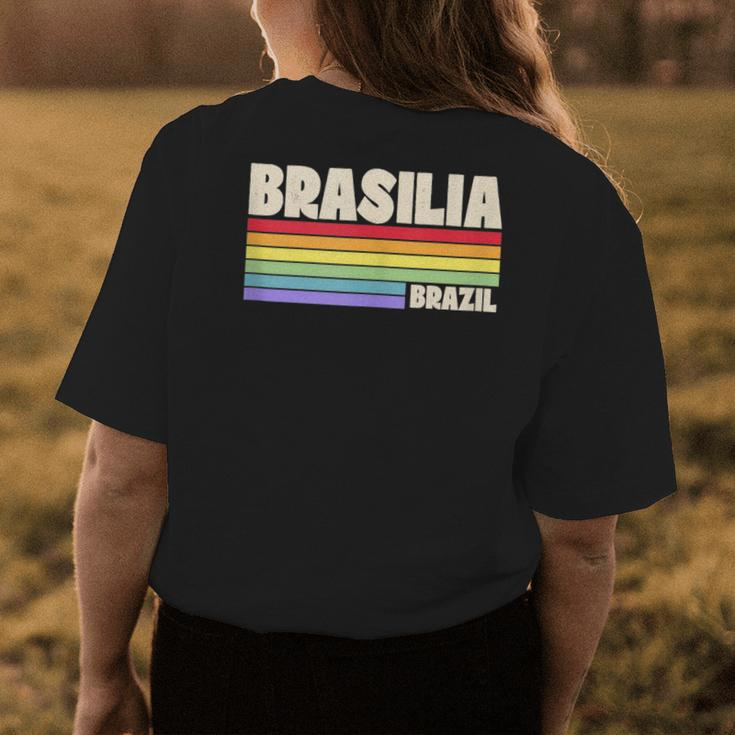 Brasilia Brazil Rainbow Gay Pride Merch Retro 70S 80S Queer Womens Back Print T-shirt Unique Gifts