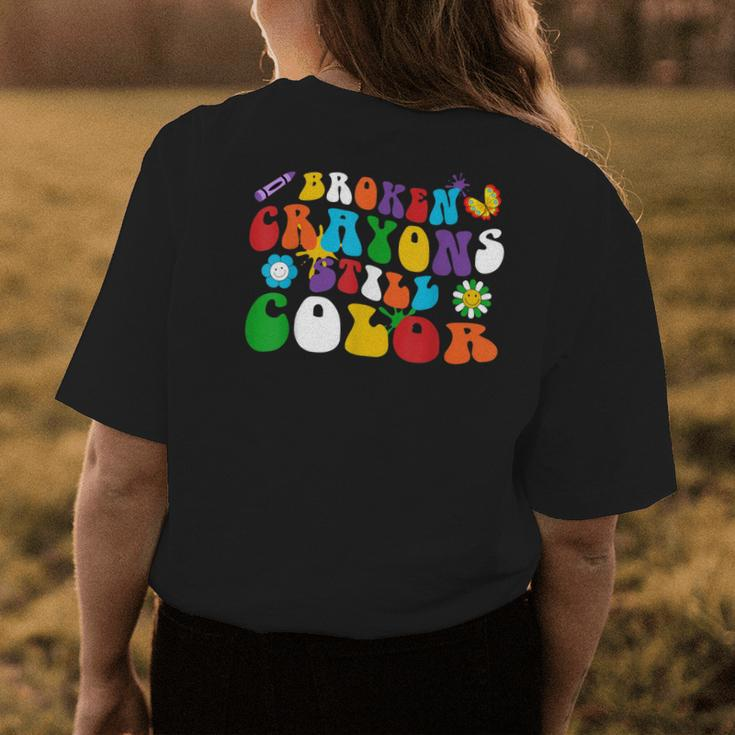 Broken Crayons Still Color Retro Groovy Hippie Daisy Womens Back Print T-shirt Unique Gifts