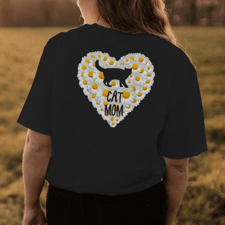 Cat Mom On Love Heart White Daisy Flowers Cute Kitten Cat Womens Back Print T-shirt Unique Gifts