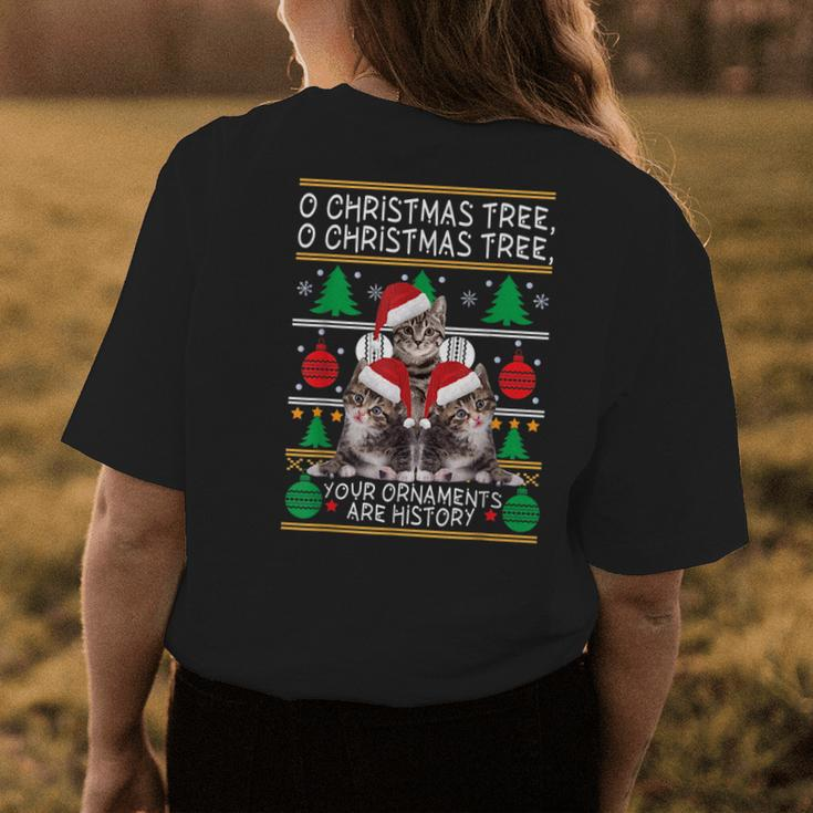 Cats Christmas Funny Ornaments Pajama Family Gift Womens Back Print T-shirt Unique Gifts