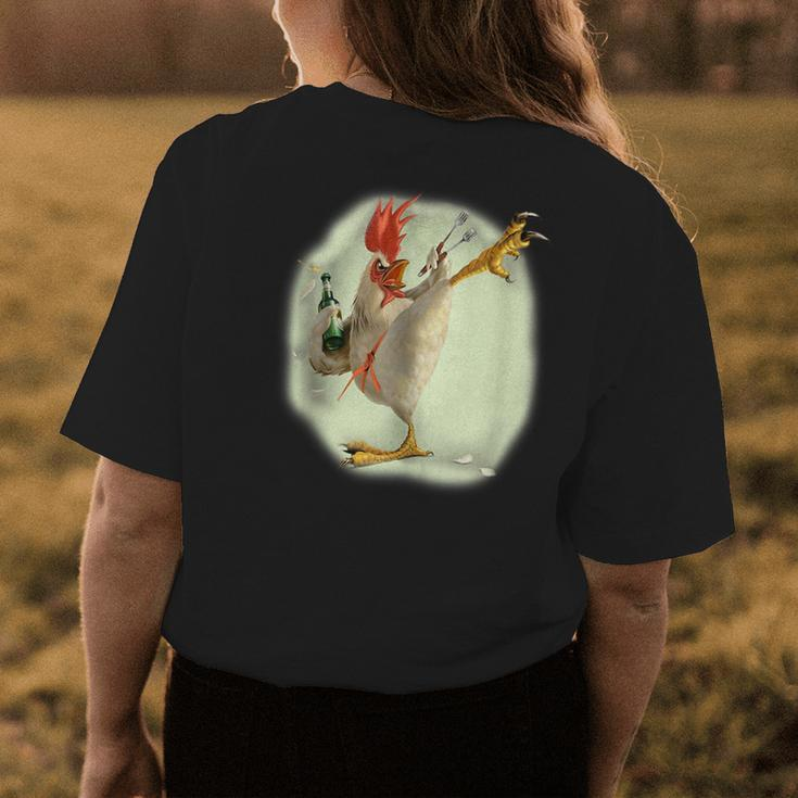 Chicken Beer Karate Kick Cool Chicken Funny Chicken Farmer Womens Back Print T-shirt Funny Gifts