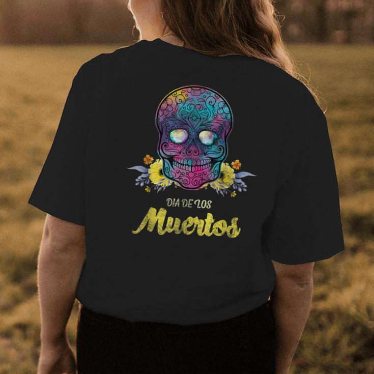 Day Of The Dead Dia De Los Muertos Floral Teal Womens Back Print T-shirt Unique Gifts