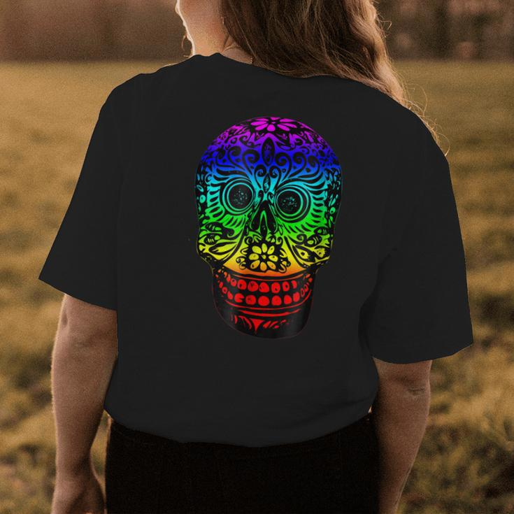 Day Of The Dead Floral Skull Dia De Los Muertos Womens Back Print T-shirt Unique Gifts