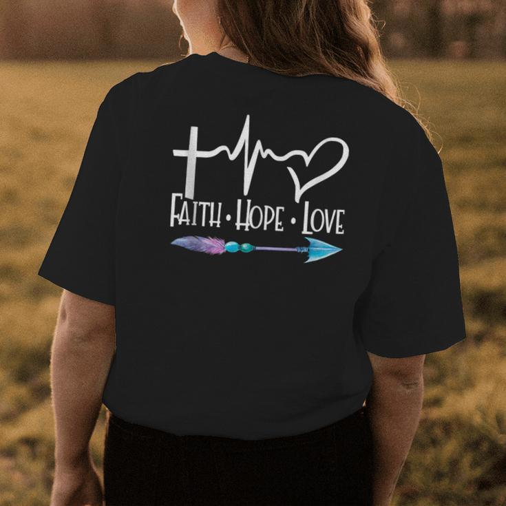 Faith Hope Love Heart Cross Boho Arrow Christian Faith Funny Gifts Womens Back Print T-shirt Unique Gifts